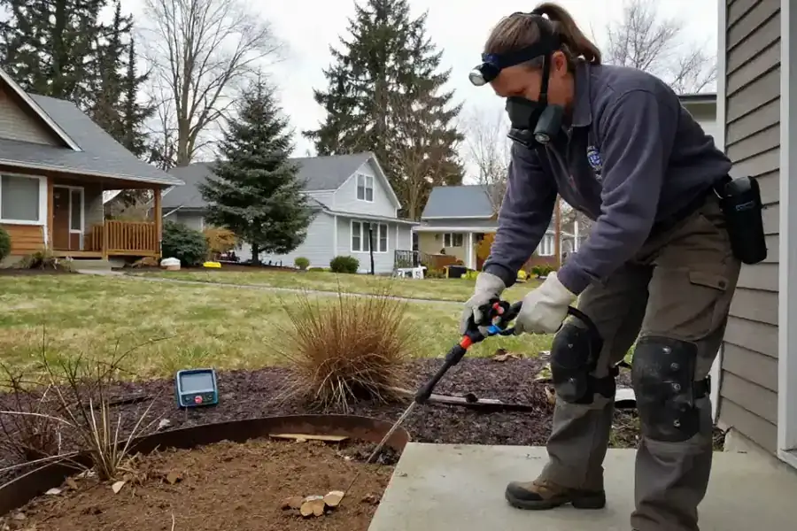 Rodent Control in Corvallis: pest management professional is explaining something to a homeowner on a front porch, both