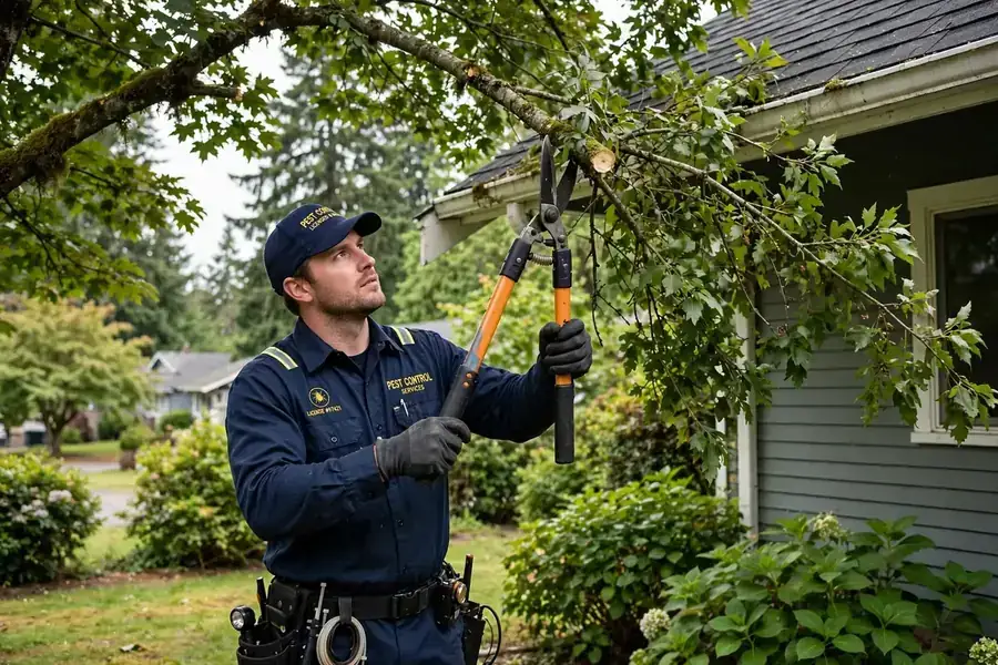 Technician walking a Corvallis restaurant exterior with the manager during a commercial assessment