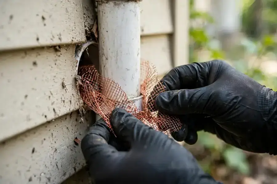 Sealed foundation vent with copper mesh on a Corvallis home during residential rodent control