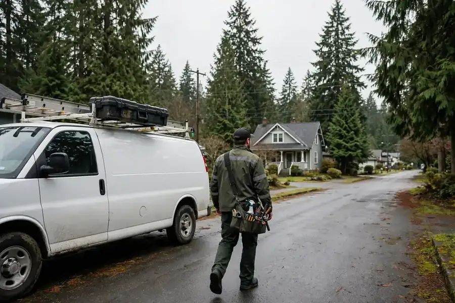 Homes along a tree-lined Philomath street near the Coast Range foothills